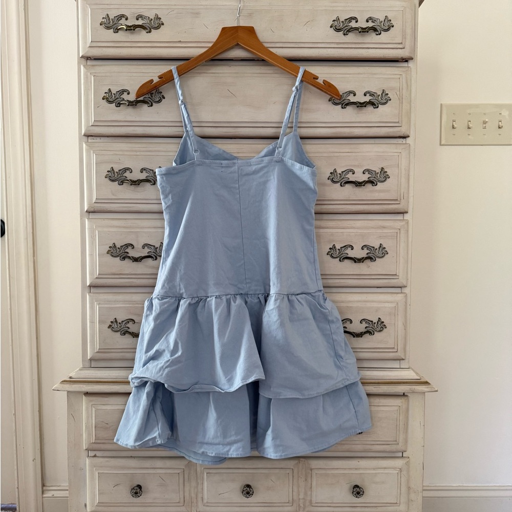 Light Blue Drop Waist Ruffle Dress - Picture 4 of 6